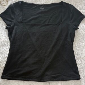 Banana Republic Women's Black Square Neck Sleeve Tee